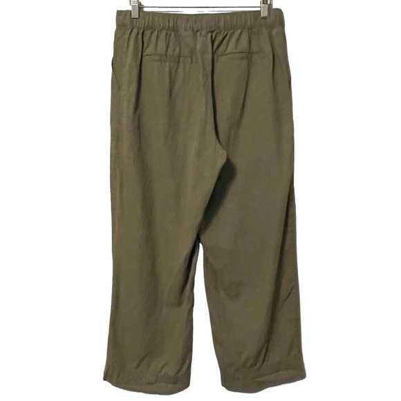H&M Linen Blend Wide Leg Capri Pants Dark Green Women’s Sz M Elastic Waistband - Picture 2 of 8